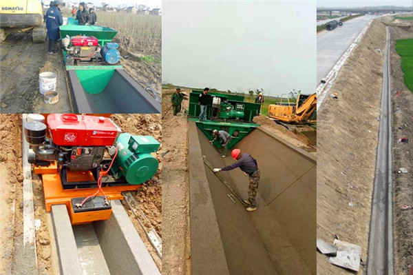 農村水渠成型機現場(chǎng)施工